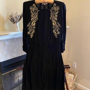 Black Mid-Length Dress with Gold Details